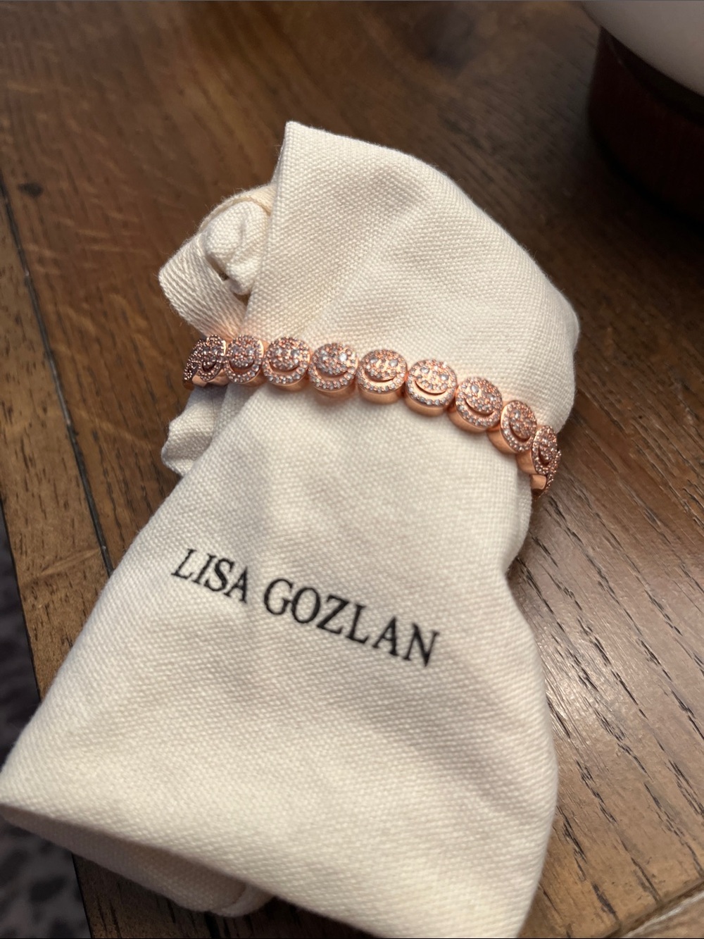 Lisa Gozlan pink crystal happy face bracelet 7”, never worn